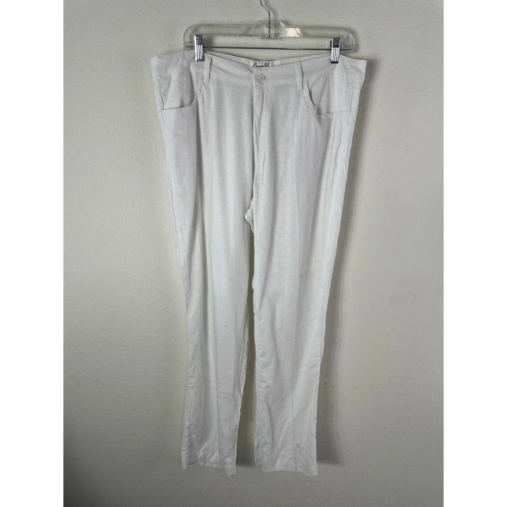 Kenny Flowers Mens XL Casa Blanca White Linen Vacation Beach Pants Bali Tropical